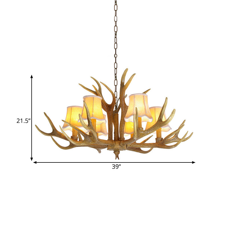 Traditional Resin Chandelier Pendant Light With Antler - Conical Shape Brown Finish 3/4/5 Bulbs