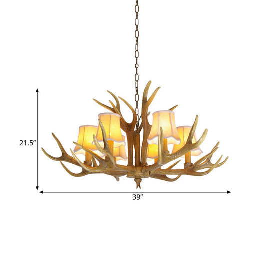 Traditional Resin Chandelier Pendant Light With Antler - Conical Shape Brown Finish 3/4/5 Bulbs