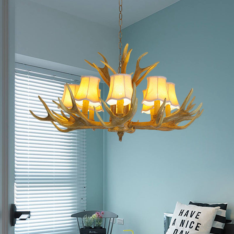 Traditional Resin Chandelier Pendant Light With Antler - Conical Shape Brown Finish 3/4/5 Bulbs