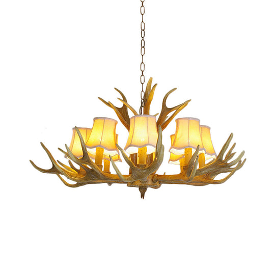 Traditional Resin Chandelier Pendant Light With Antler - Conical Shape Brown Finish 3/4/5 Bulbs