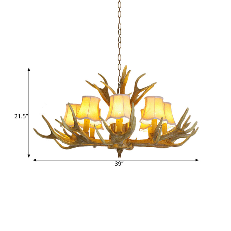 Traditional Resin Chandelier Pendant Light With Antler - Conical Shape Brown Finish 3/4/5 Bulbs