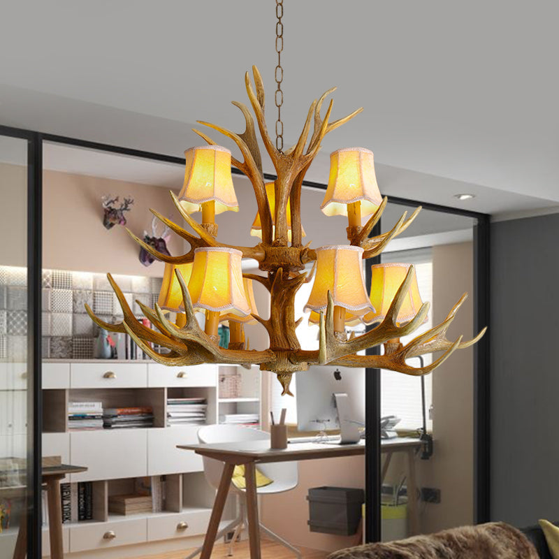 Traditional Resin Chandelier Pendant Light With Antler - Conical Shape Brown Finish 3/4/5 Bulbs