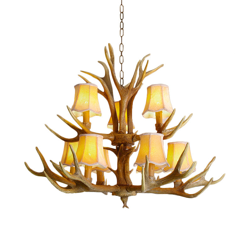 Traditional Resin Chandelier Pendant Light With Antler - Conical Shape Brown Finish 3/4/5 Bulbs