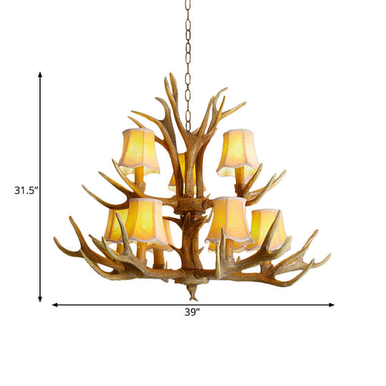 Traditional Resin Chandelier Pendant Light With Antler - Conical Shape Brown Finish 3/4/5 Bulbs