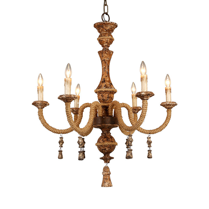 Metal Brown Chandelier Candle With 6 Bulbs Traditional Pendant Light Fixture