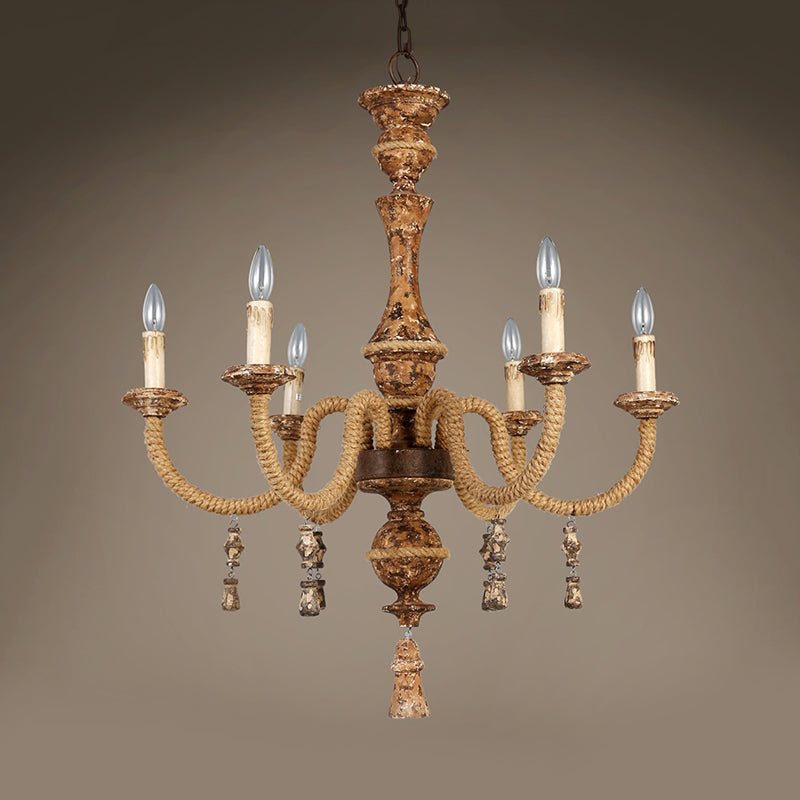 Metal Brown Chandelier Candle With 6 Bulbs Traditional Pendant Light Fixture