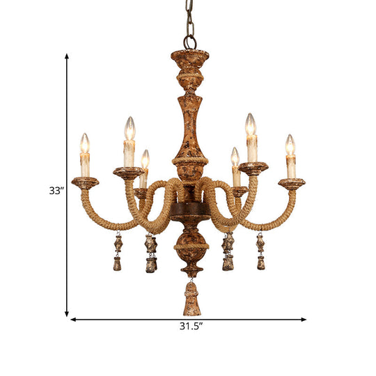 Metal Brown Chandelier Candle With 6 Bulbs Traditional Pendant Light Fixture