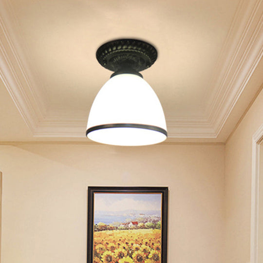 White Glass Flush Light with Traditional Black Cone for Corridor Ceiling