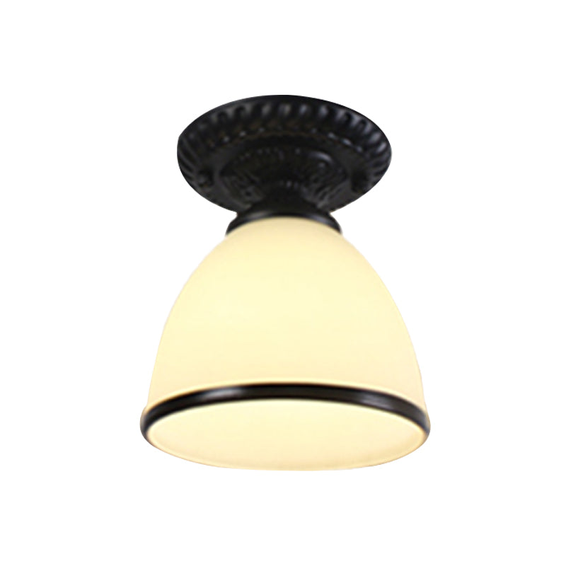 White Glass Flush Light with Traditional Black Cone for Corridor Ceiling