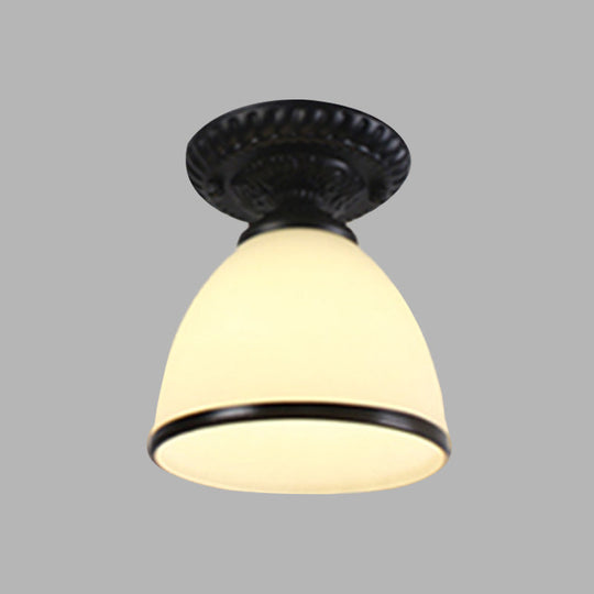 White Glass Flush Light with Traditional Black Cone for Corridor Ceiling