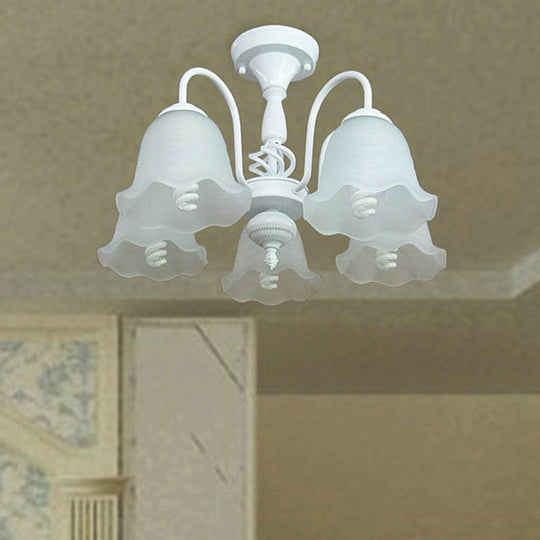 White Opal Glass Scalloped Semi Flush Ceiling Light - 5 Lights Classic Design For Corridor