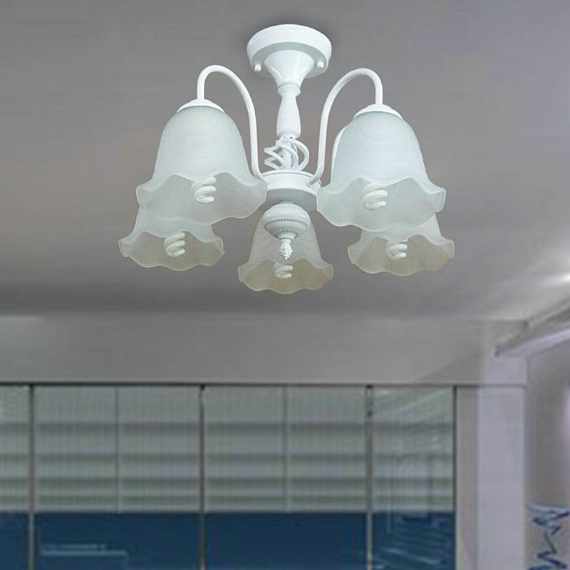 White Opal Glass Scalloped Semi Flush Ceiling Light - 5 Lights Classic Design For Corridor