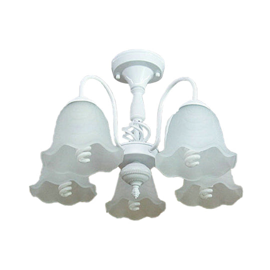 White Opal Glass Scalloped Semi Flush Ceiling Light - 5 Lights Classic Design For Corridor