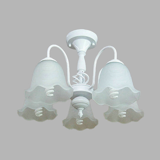 White Opal Glass Scalloped Semi Flush Ceiling Light - 5 Lights Classic Design For Corridor