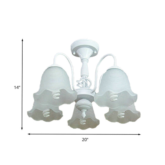 White Opal Glass Scalloped Semi Flush Ceiling Light - 5 Lights Classic Design For Corridor