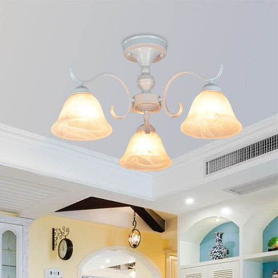 Frosted Glass Semi Flush Bedroom Ceiling Light in White - Traditional Bell Design - 3/5/6 Lights Fixture