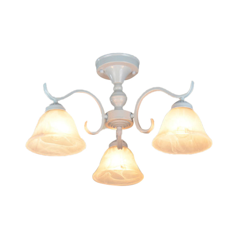 Frosted Glass Semi Flush Bedroom Ceiling Light in White - Traditional Bell Design - 3/5/6 Lights Fixture