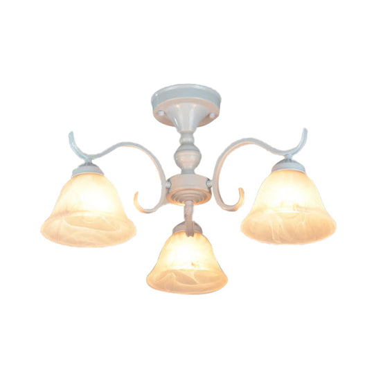 Frosted Glass Semi Flush Bedroom Ceiling Light in White - Traditional Bell Design - 3/5/6 Lights Fixture