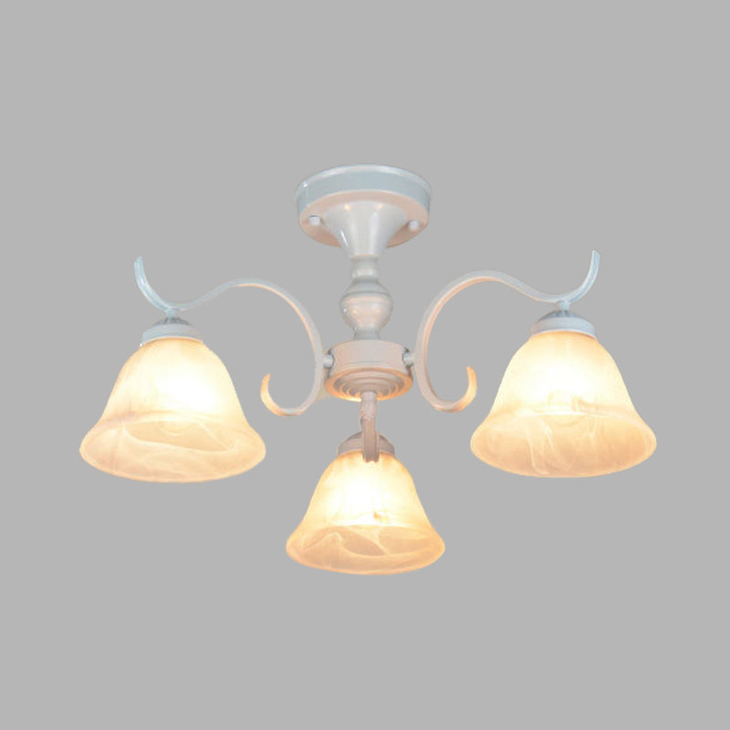 Frosted Glass Semi Flush Bedroom Ceiling Light in White - Traditional Bell Design - 3/5/6 Lights Fixture