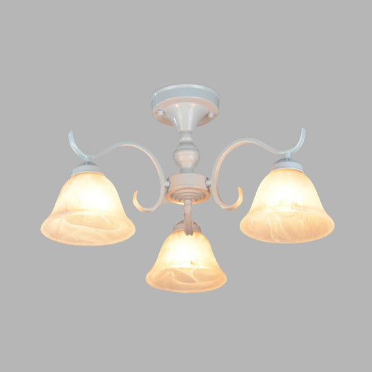 Frosted Glass Semi Flush Bedroom Ceiling Light In White - Traditional Bell Design 3/5/6 Lights