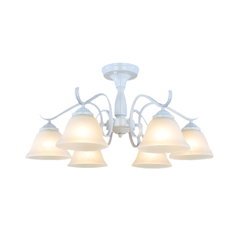 Frosted Glass Semi Flush Bedroom Ceiling Light in White - Traditional Bell Design - 3/5/6 Lights Fixture