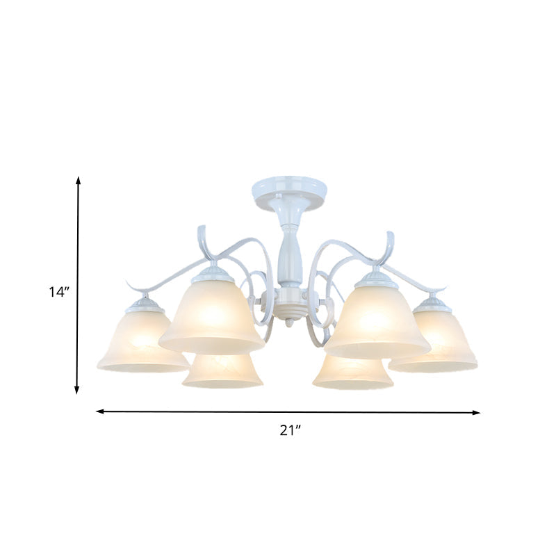 Frosted Glass Semi Flush Bedroom Ceiling Light in White - Traditional Bell Design - 3/5/6 Lights Fixture