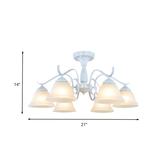 Frosted Glass Semi Flush Bedroom Ceiling Light in White - Traditional Bell Design - 3/5/6 Lights Fixture