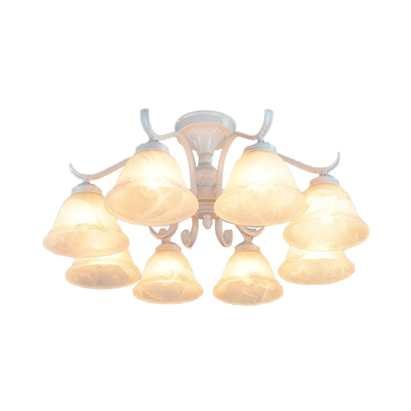 Frosted Glass Semi Flush Bedroom Ceiling Light in White - Traditional Bell Design - 3/5/6 Lights Fixture