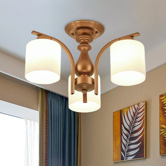 Traditional Gold Semi Flush Ceiling Light Fixture with Frosted Glass Shade - 3/5/6 Lights for Living Room