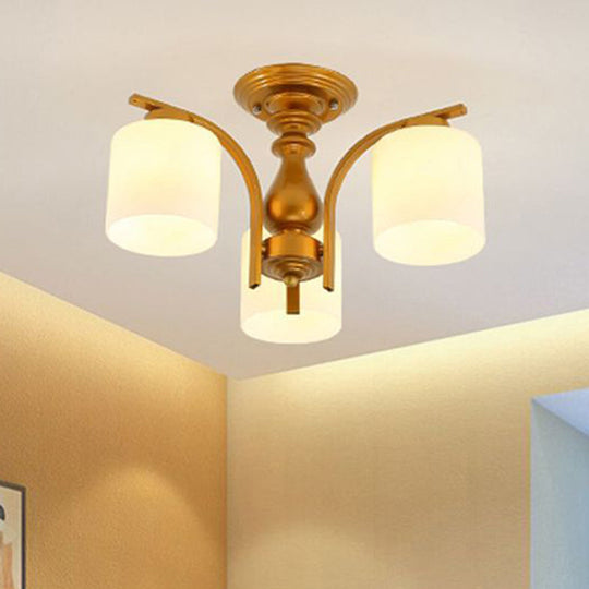 Traditional Gold Semi Flush Ceiling Light Fixture with Frosted Glass Shade - 3/5/6 Lights for Living Room