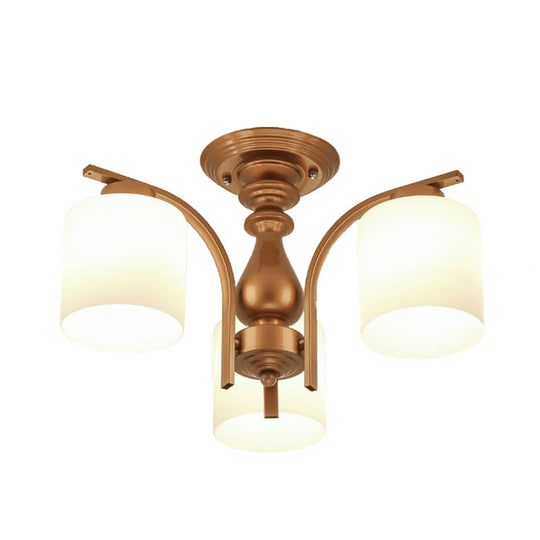 Traditional Gold Semi Flush Ceiling Light Fixture with Frosted Glass Shade - 3/5/6 Lights for Living Room