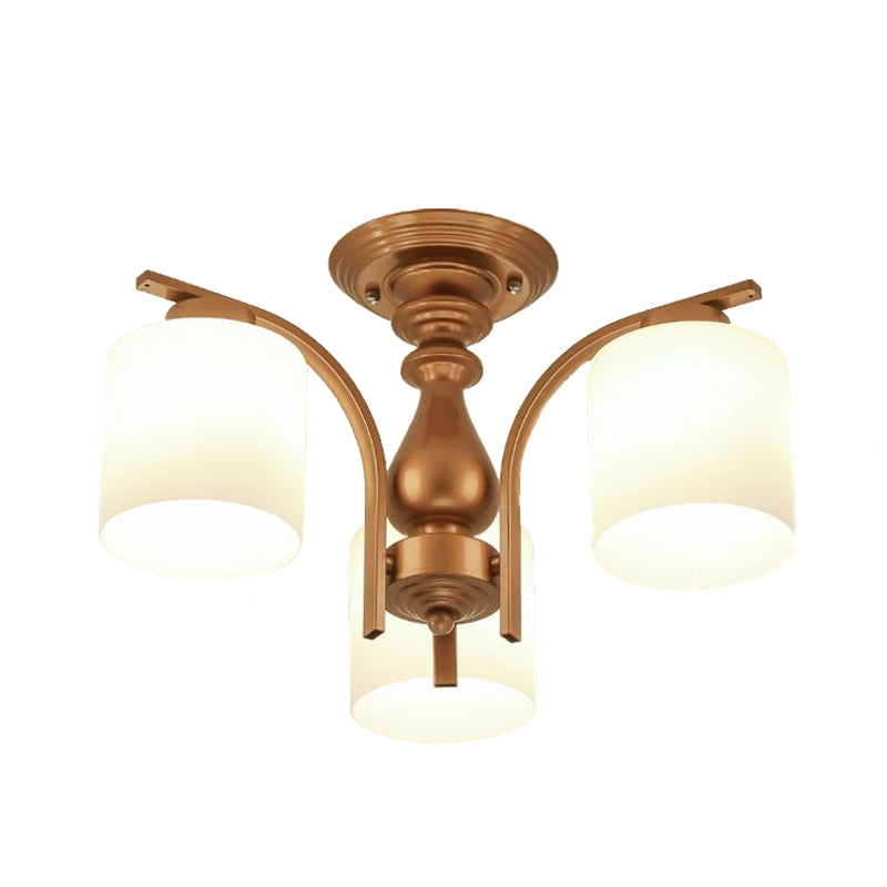 Traditional Gold Semi Flush Ceiling Light Fixture With Frosted Glass Shade - 3/5/6 Lights For Living