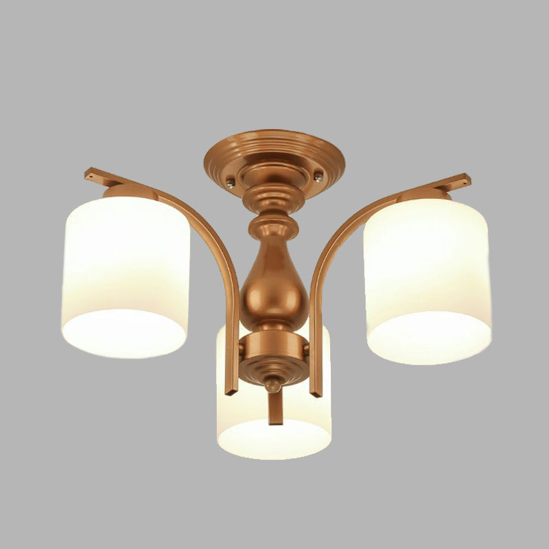 Traditional Gold Semi Flush Ceiling Light Fixture with Frosted Glass Shade - 3/5/6 Lights for Living Room