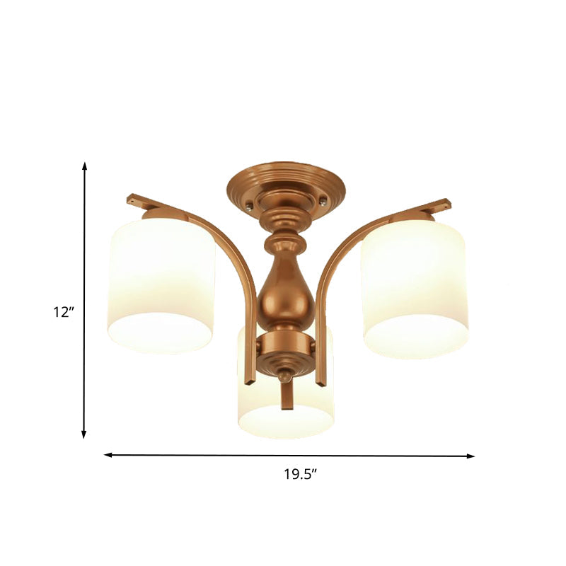 Traditional Gold Semi Flush Ceiling Light Fixture with Frosted Glass Shade - 3/5/6 Lights for Living Room