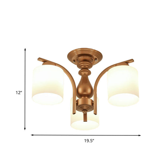 Traditional Gold Semi Flush Ceiling Light Fixture with Frosted Glass Shade - 3/5/6 Lights for Living Room