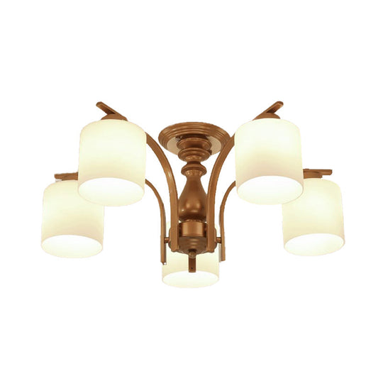 Traditional Gold Semi Flush Ceiling Light Fixture with Frosted Glass Shade - 3/5/6 Lights for Living Room