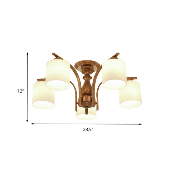 Traditional Gold Semi Flush Ceiling Light Fixture with Frosted Glass Shade - 3/5/6 Lights for Living Room