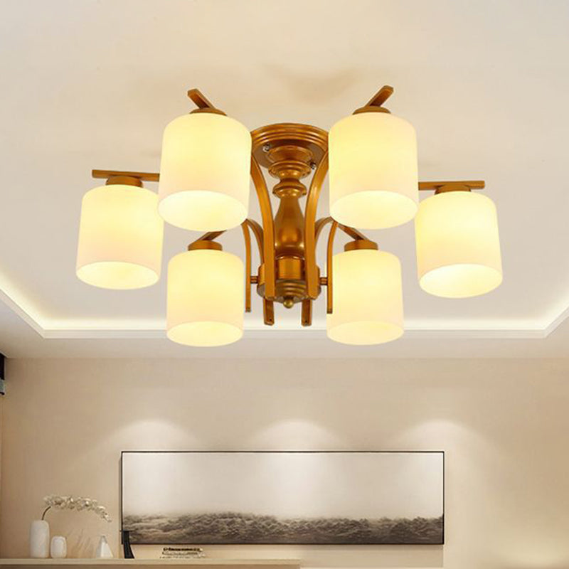 Traditional Gold Semi Flush Ceiling Light Fixture with Frosted Glass Shade - 3/5/6 Lights for Living Room