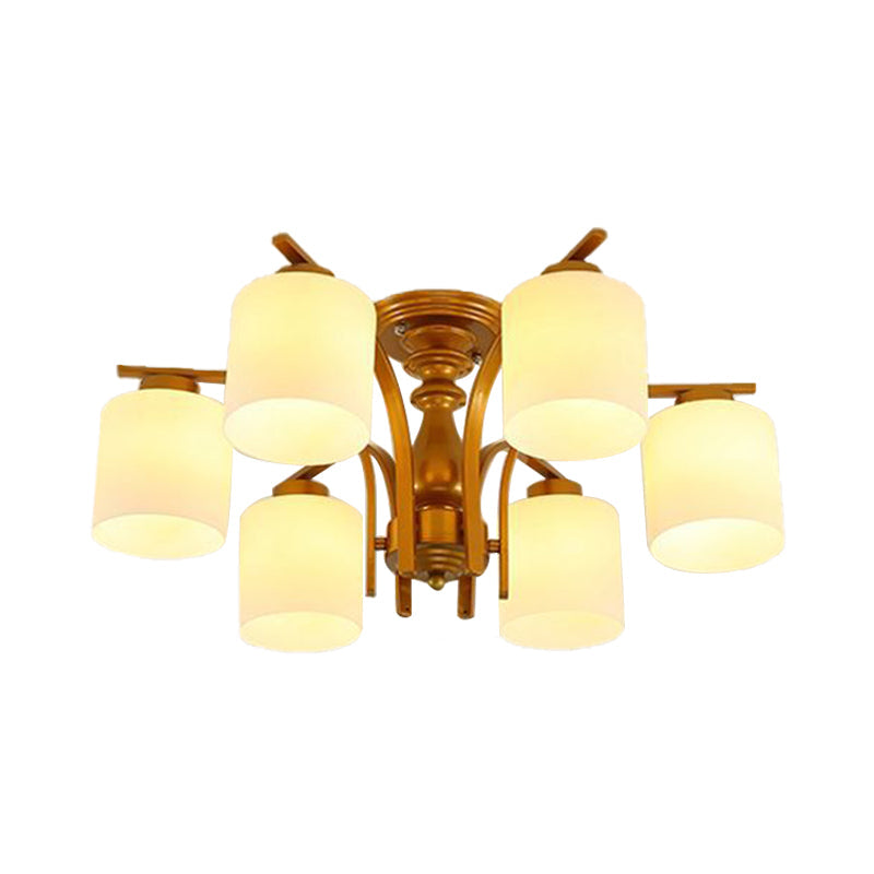 Traditional Gold Semi Flush Ceiling Light Fixture with Frosted Glass Shade - 3/5/6 Lights for Living Room