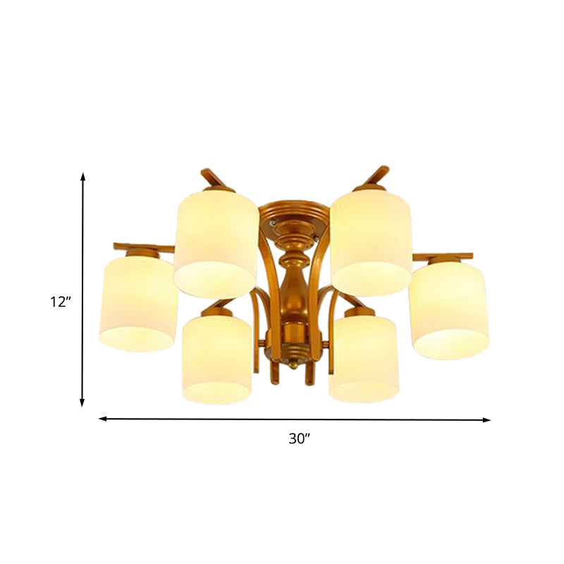 Traditional Gold Semi Flush Ceiling Light Fixture with Frosted Glass Shade - 3/5/6 Lights for Living Room