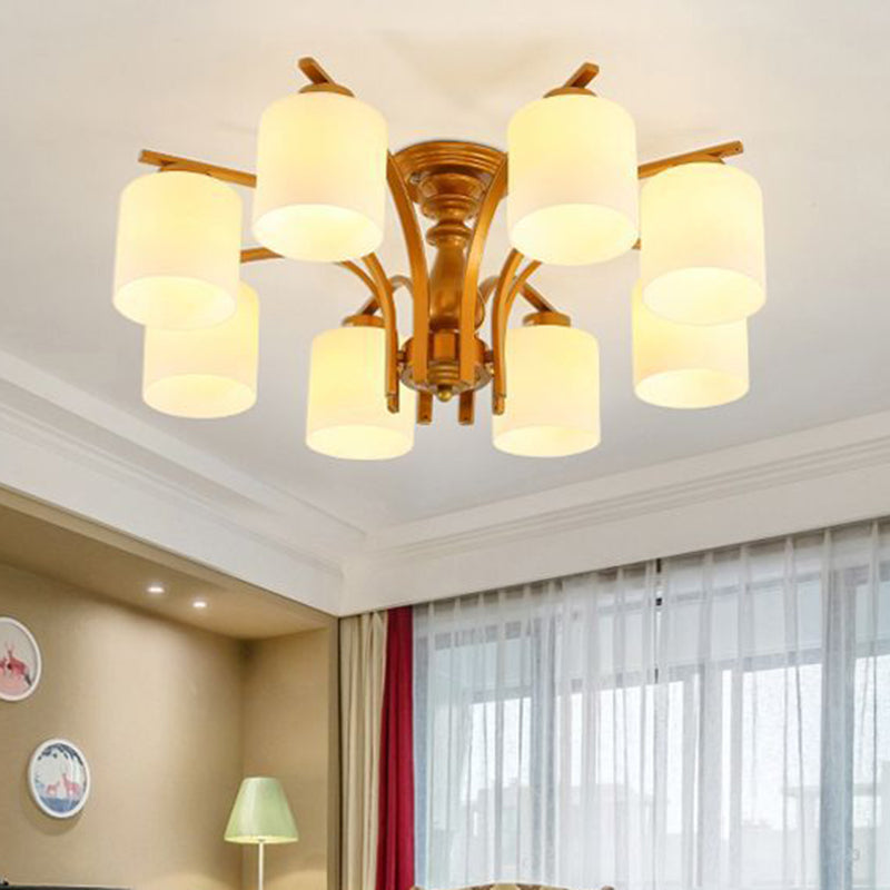 Traditional Gold Semi Flush Ceiling Light Fixture with Frosted Glass Shade - 3/5/6 Lights for Living Room