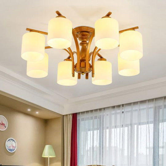 Traditional Gold Semi Flush Ceiling Light Fixture with Frosted Glass Shade - 3/5/6 Lights for Living Room