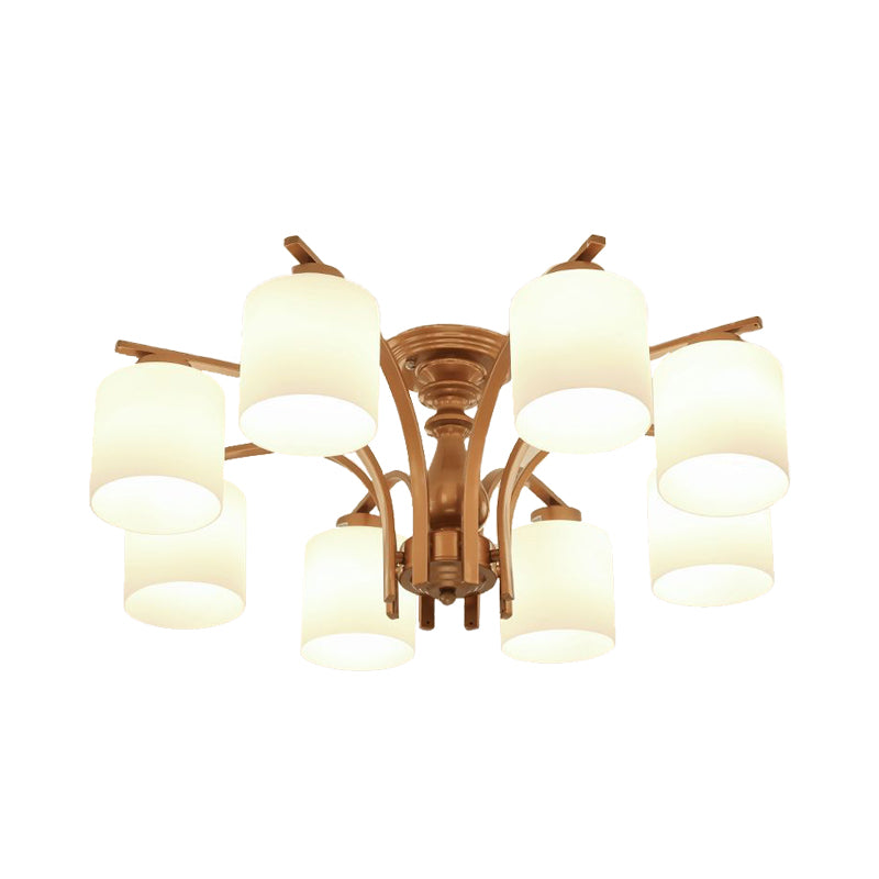 Traditional Gold Semi Flush Ceiling Light Fixture with Frosted Glass Shade - 3/5/6 Lights for Living Room