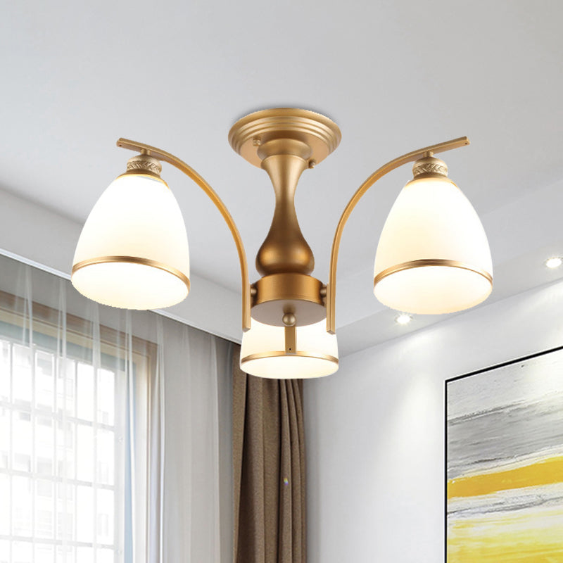 Classic Gold Semi Flush Mount Ceiling Light Fixture with Opal Glass Shades – 3/5/8 Lights for Living Room