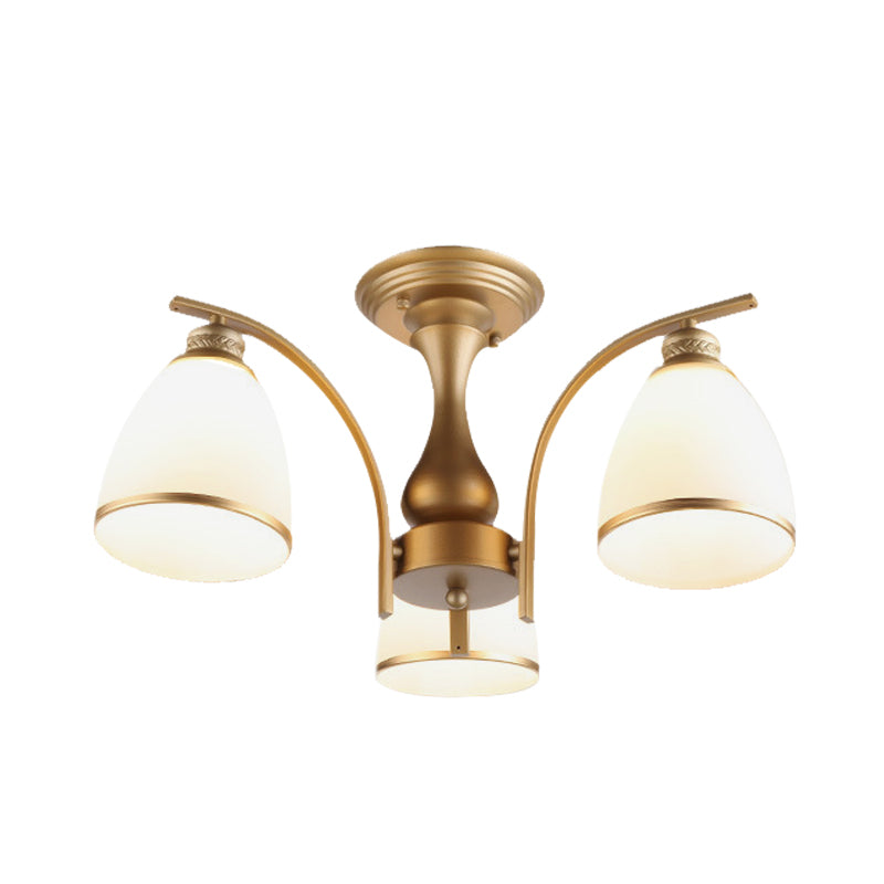 Classic Gold Semi Flush Mount Ceiling Light Fixture with Opal Glass Shades – 3/5/8 Lights for Living Room