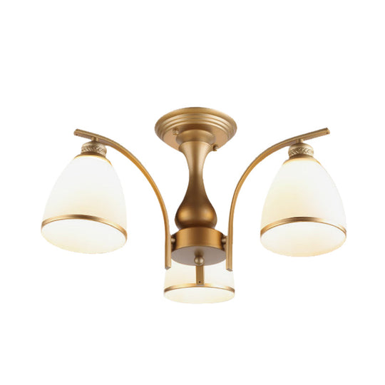 Classic Gold Semi Flush Mount Ceiling Light Fixture With Opal Glass Shades 3/5/8 Lights For Living