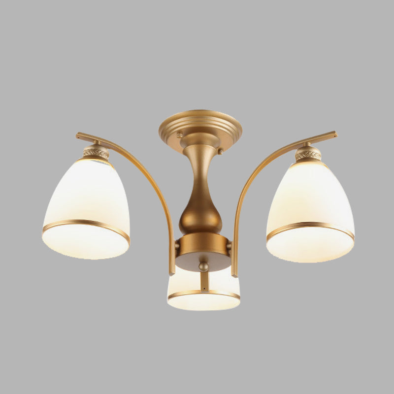 Classic Gold Semi Flush Mount Ceiling Light Fixture with Opal Glass Shades – 3/5/8 Lights for Living Room