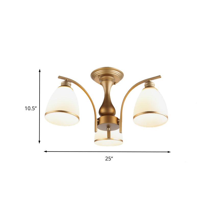 Classic Gold Semi Flush Mount Ceiling Light Fixture with Opal Glass Shades – 3/5/8 Lights for Living Room