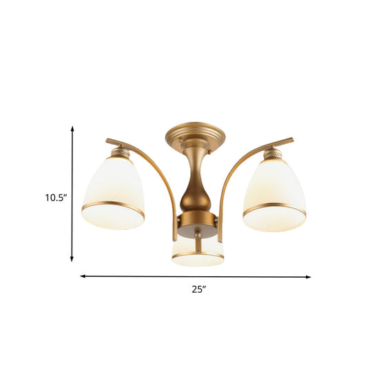 Classic Gold Semi Flush Mount Ceiling Light Fixture with Opal Glass Shades – 3/5/8 Lights for Living Room