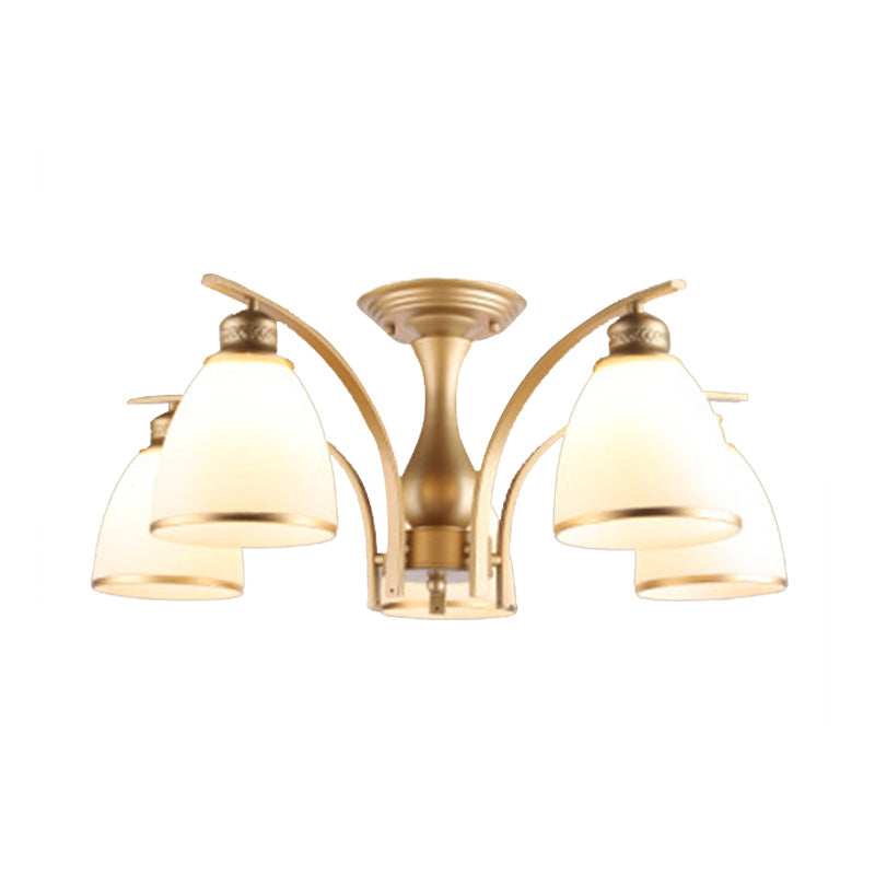 Classic Gold Semi Flush Mount Ceiling Light Fixture with Opal Glass Shades – 3/5/8 Lights for Living Room